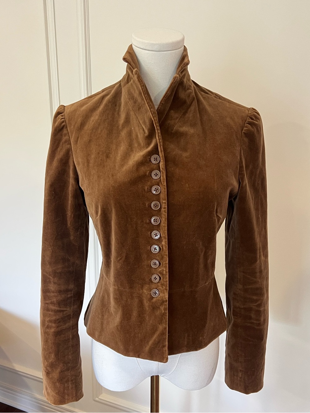 Brown Velvet Fitted Peplum Blazer Dark Academia Victoriana Old Money GAP Sz 2